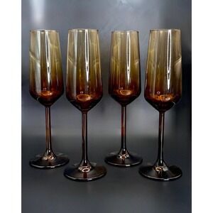 BY COLLECTION Amber Ombre Champagne Flutes Smoke Brown Gradient Set of 4
